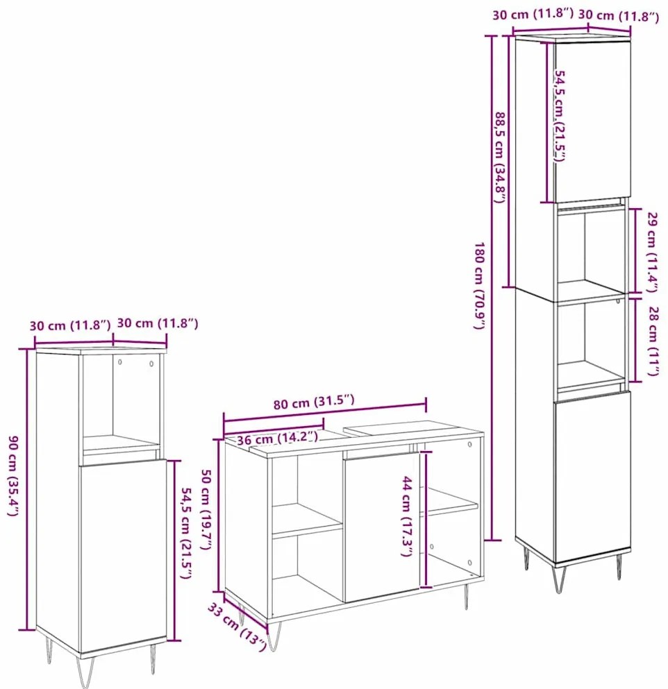Fürdőszoba Bútor Szett 3 pcs Öreg fa 30 x 30 x 180 cm Faanyag