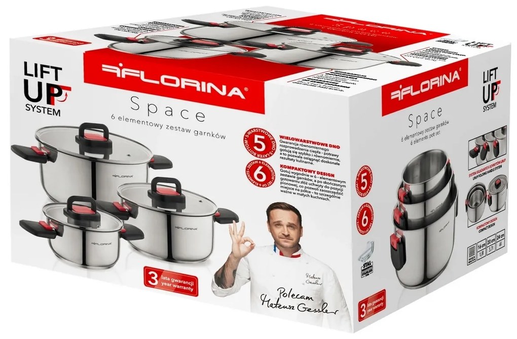 Florina Rozsdamentes acél edénykészlet Space byMateusz Gessler, 6 db