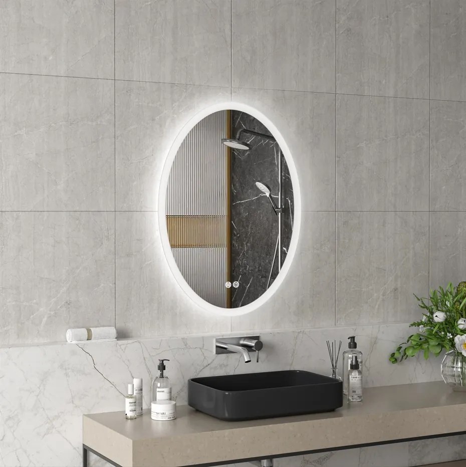 Erga Paola, ovális LED tükör 60x80cm, 2070 lm, 3 fényszín, első és hátsó világítás, ERG-V01-302-6080-00