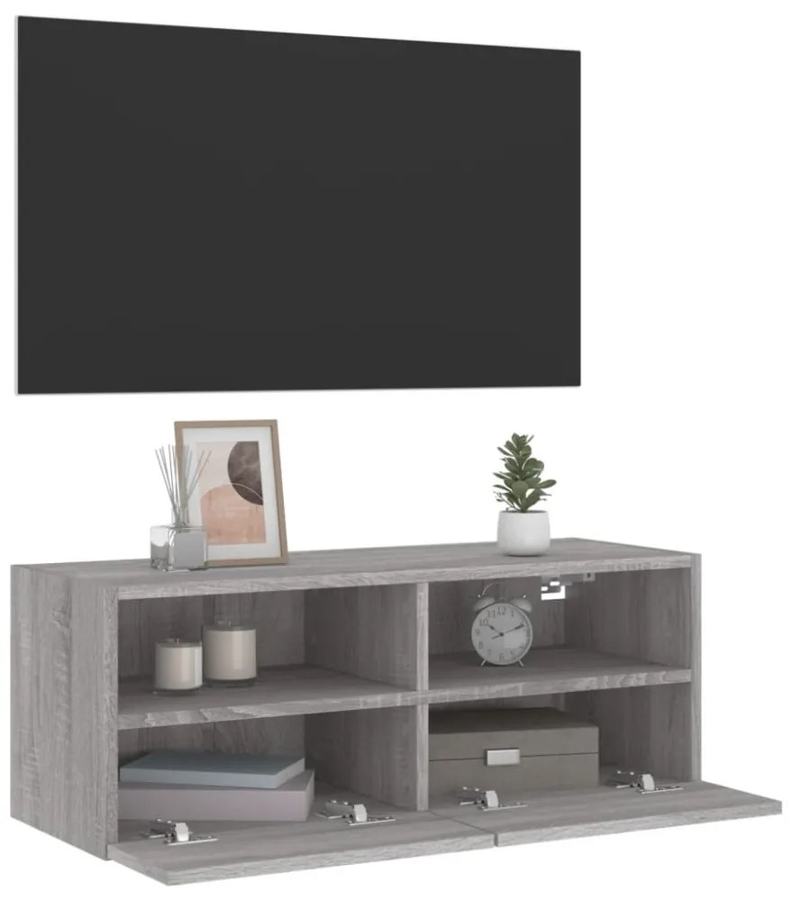 szürke sonoma színű szerelt fa fali TV-szekrény 80 x 30 x 30 cm
