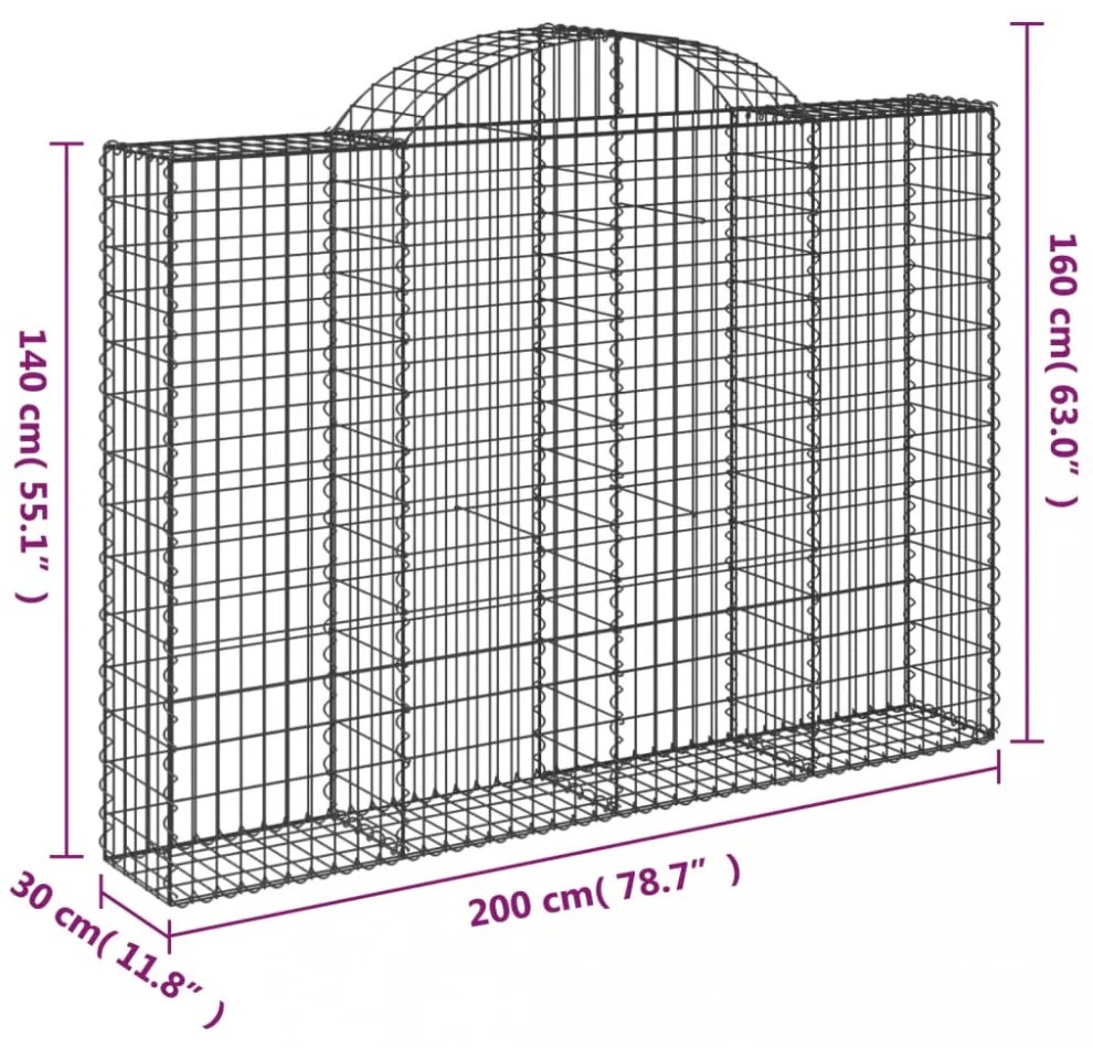 8 db íves horganyzott vas gabion kosár 200x30x140/160 cm