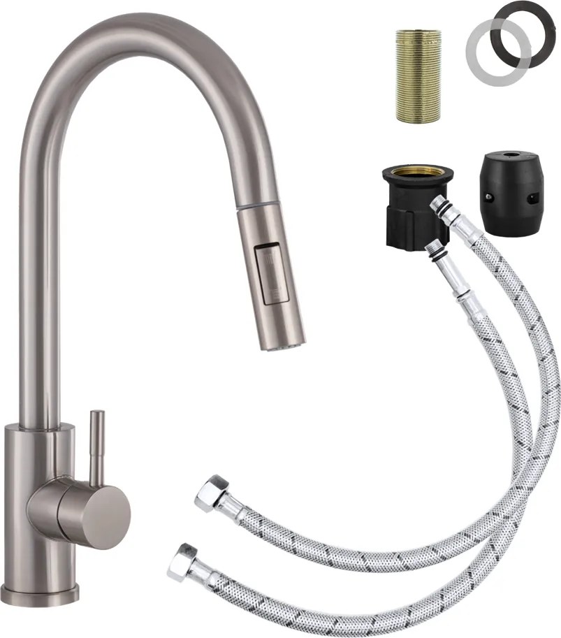 Gamma Taru Slim, magas mosogató csaptelep h-400, csiszolt acél, GMA-BTS-IX