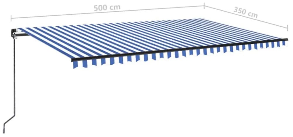 kék és fehér kézzel kihúzható napellenző 500 x 350 cm