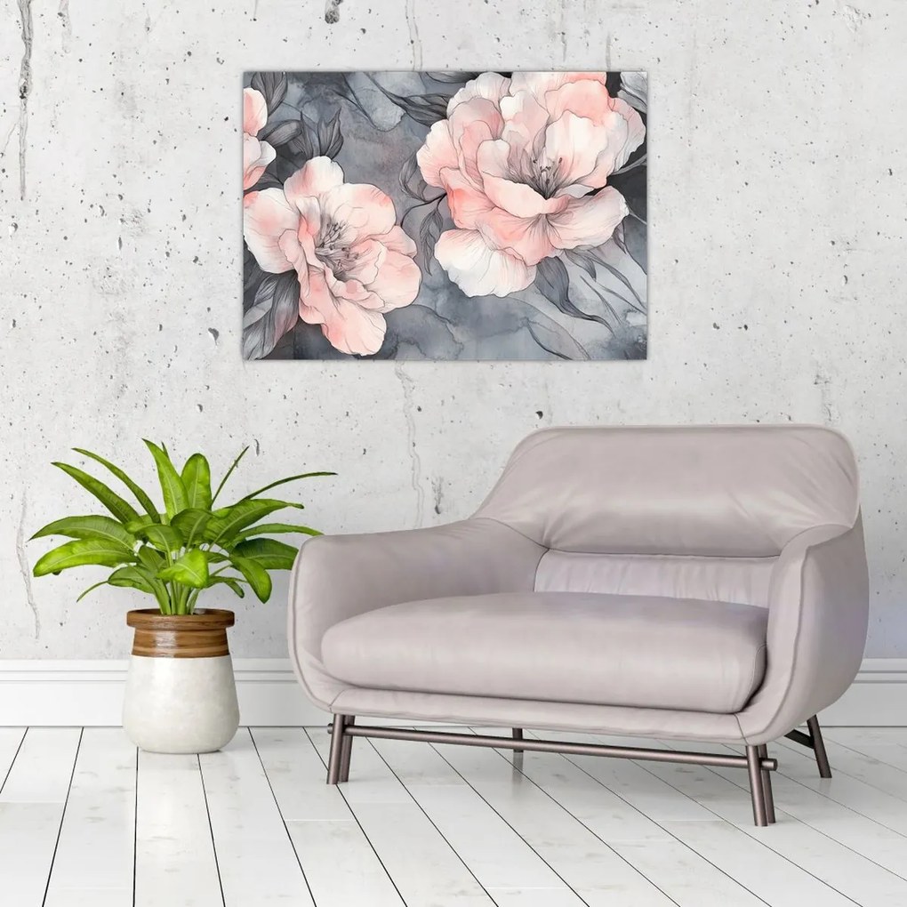Üveg kép - Virágok vázlata (70x50 cm)