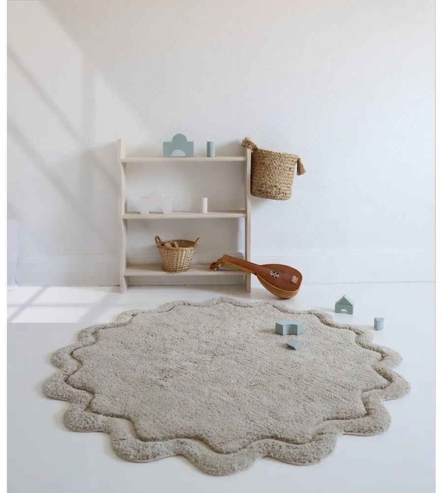 Bézs mosható kézi szövésű pamut kerek szőnyeg ø 110 cm Sweet April Lin – Nattiot