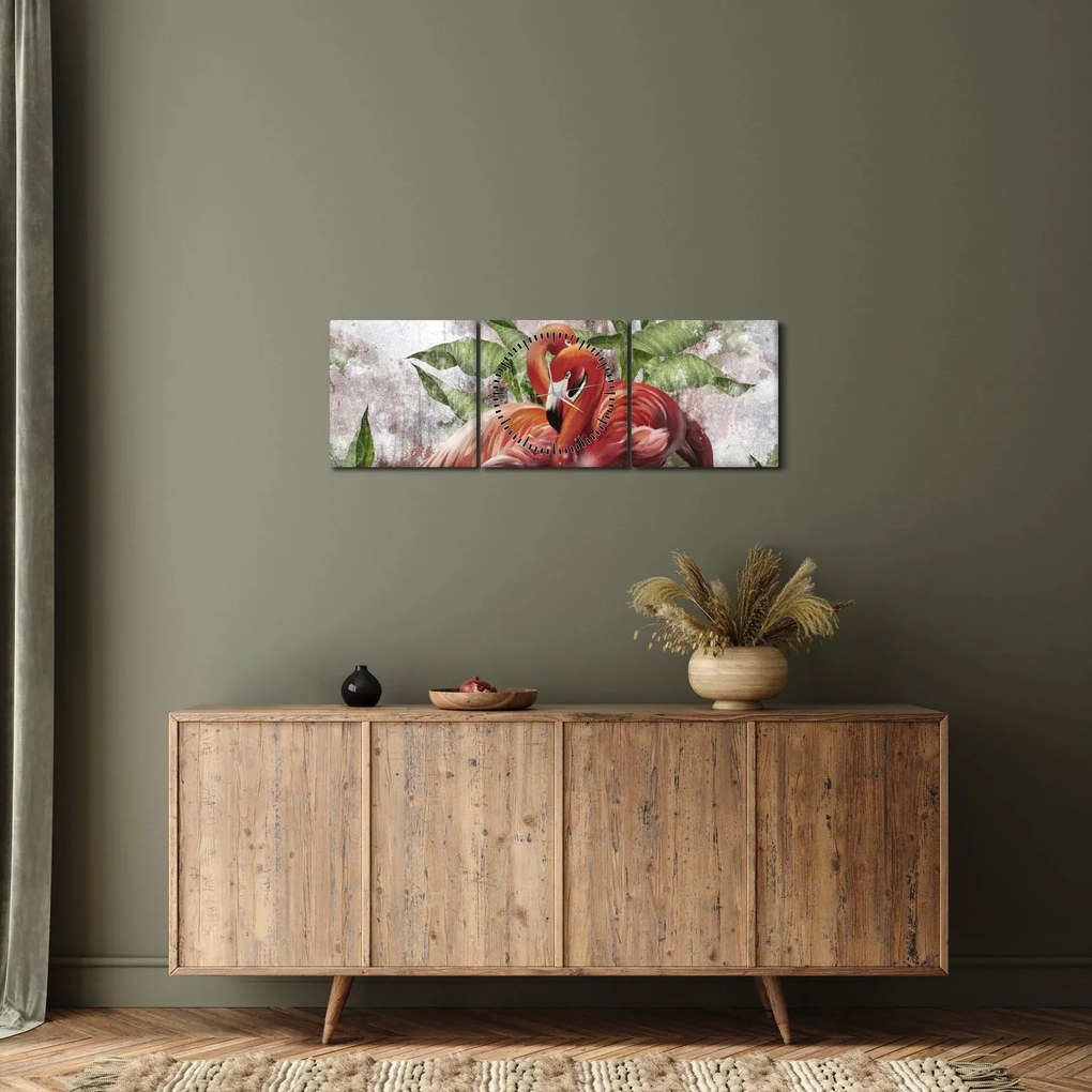 Kép - Flamingók (órával) (90x30 cm)