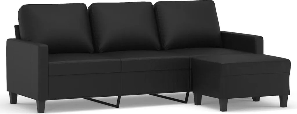 vidaXL 3 személyes fekete műbőr kanapé lábtartóval 180 cm