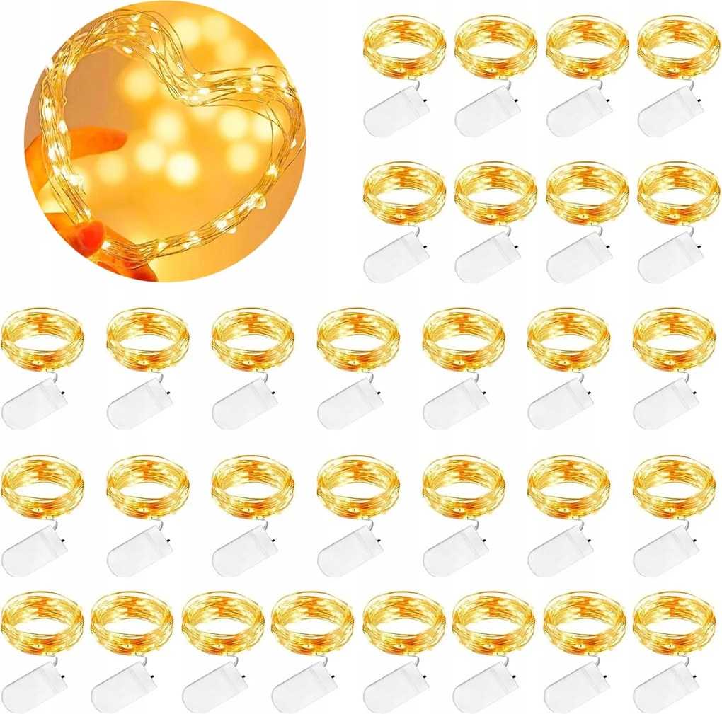 30X Drót Lámpa Karácsonyfa Fény Elem Drót Meleg Fehér 20LED