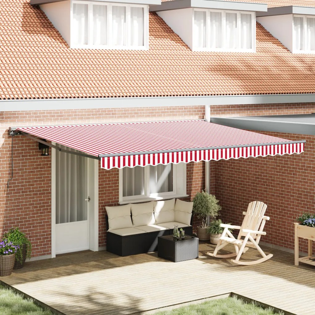 Kézi Retró Napernyő Piros és Fehér Csíkokkal 450x300 cm