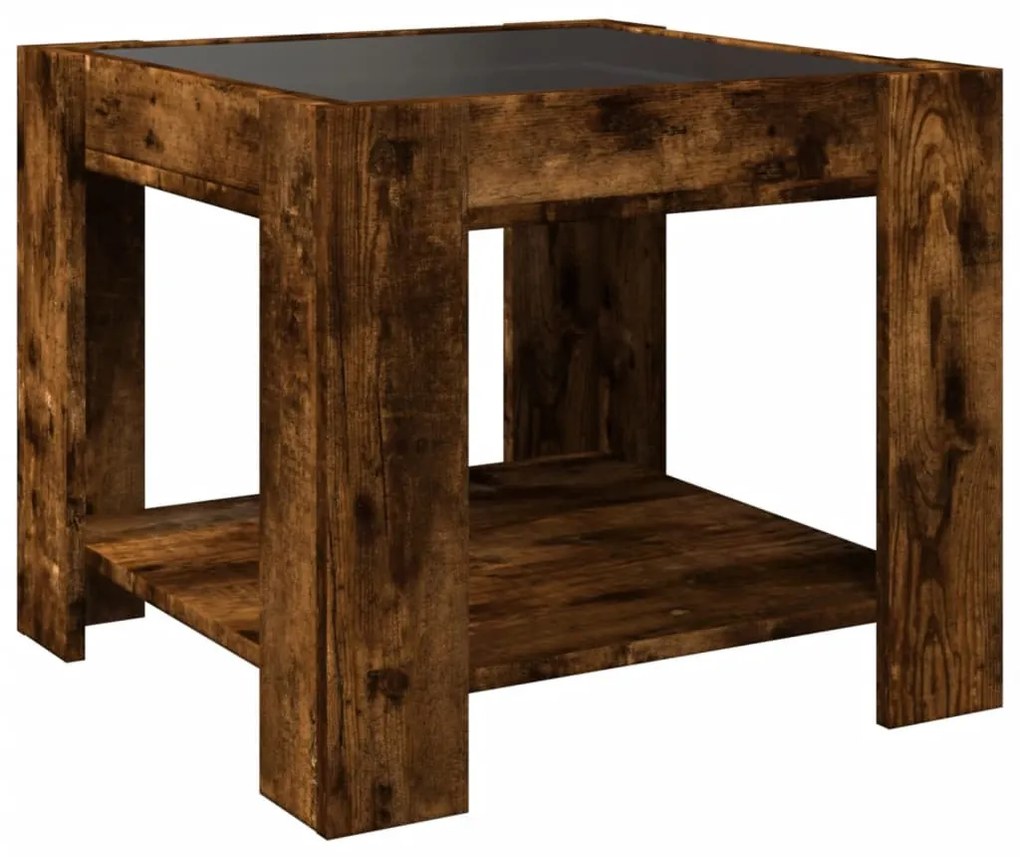 füstös tölgy szerelt fa dohányzóasztal LED-del 53 x 53 x 45 cm
