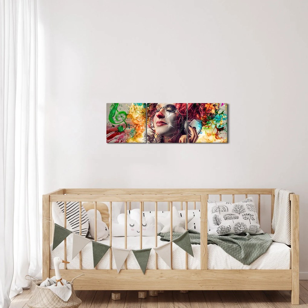 Kép - Női művész fejhallgatóval (órával) (90x30 cm)