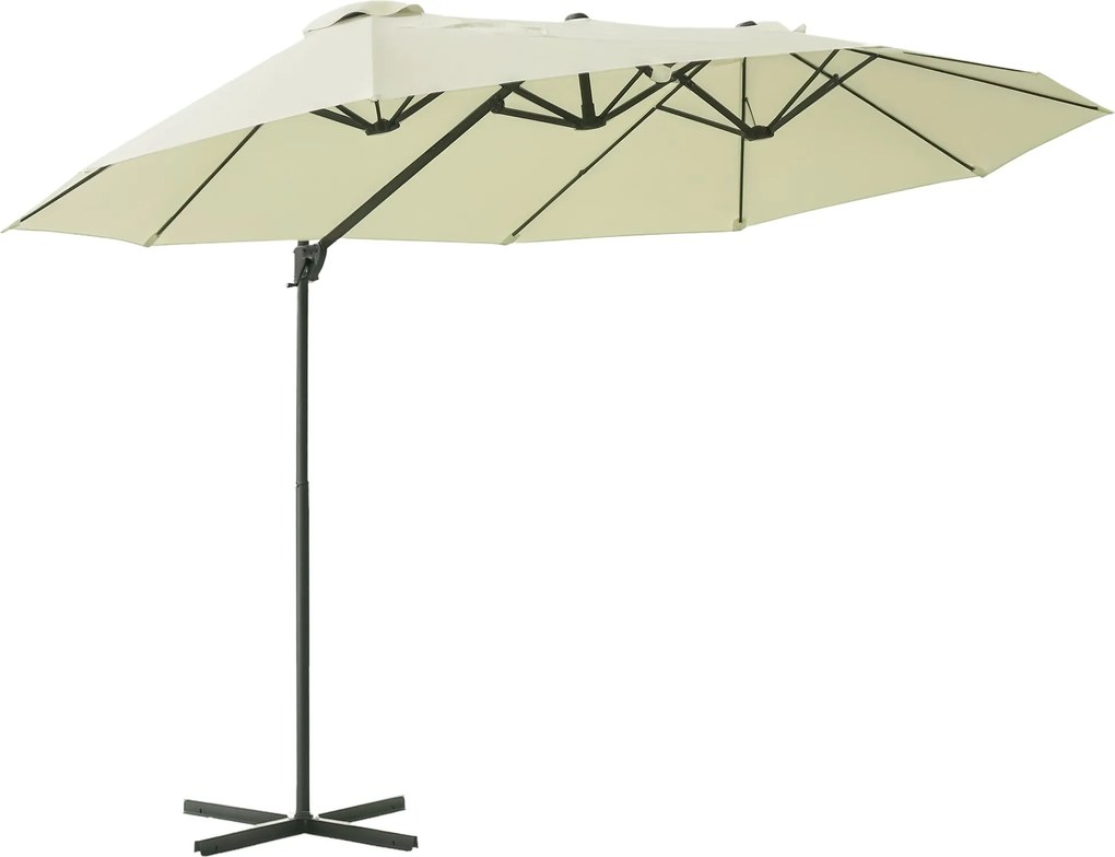 Outsunny XXL Napernyő Kéttagú Oval 445x270cm Napernyő Krankyúttal és Állvánnyal, Kertbe Szánt Napernyő Krémfehér | Aosom