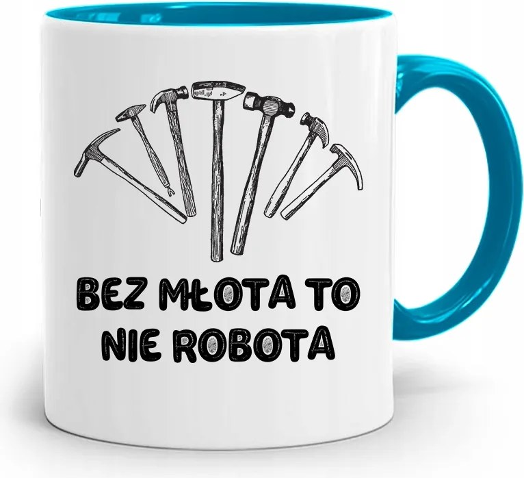 Kék Bögre Építőknek Kalapács Nélkül Nem Robot Nyomtatott Fényképpel