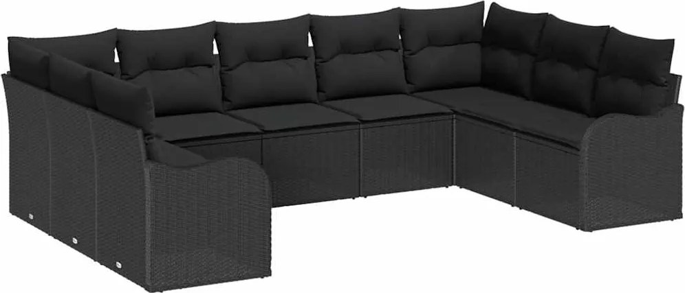 vidaXL Kerti Kanapé Szett tárolóval 9 pcs Fekete polirattan