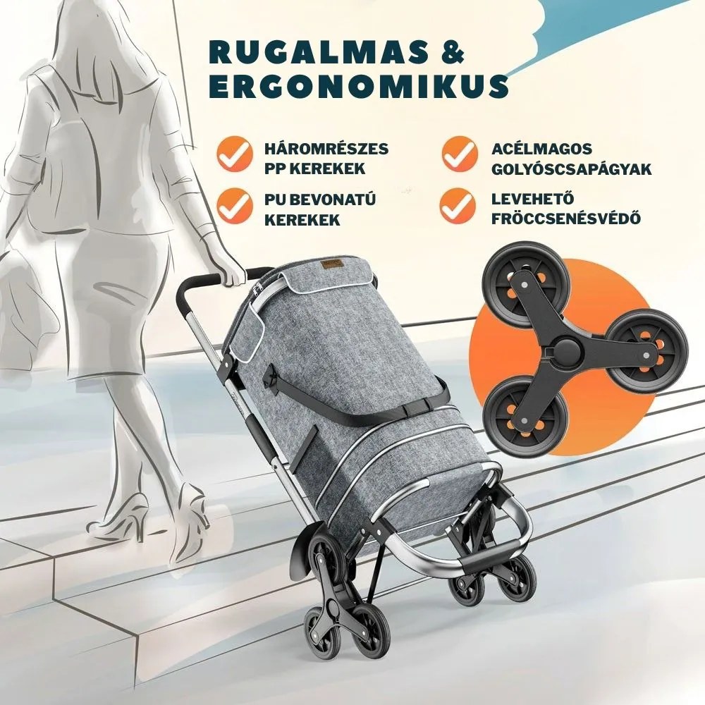 COMFORT bevásárlótáska lépcsőjáró kerekekkel, 50l, szürke Jurhan