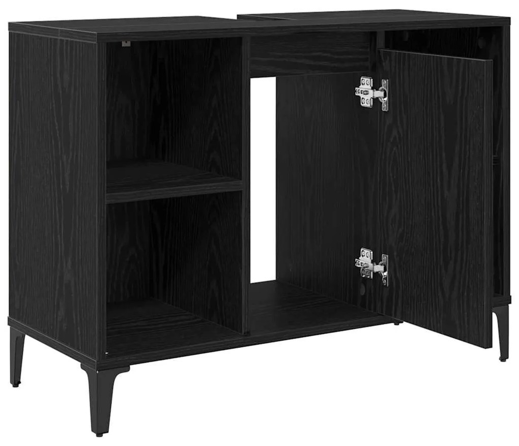 vidaXL Mosdókagyló szekrény polcokkal Fekete tölgy 80 x 33 x 60 cm