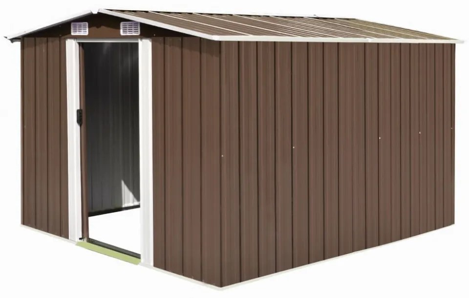 barna fém kerti fészer 257 x 298 x 178 cm