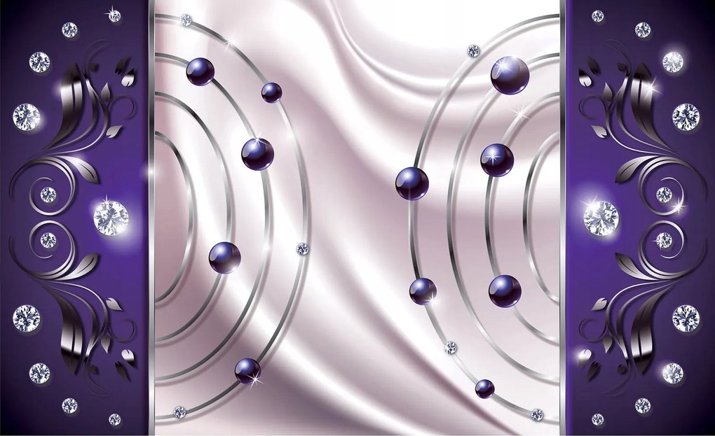 Fotótapéta flizelina Lila gömbök és ezüst ívek Elegancia 200x140 +ragasztó