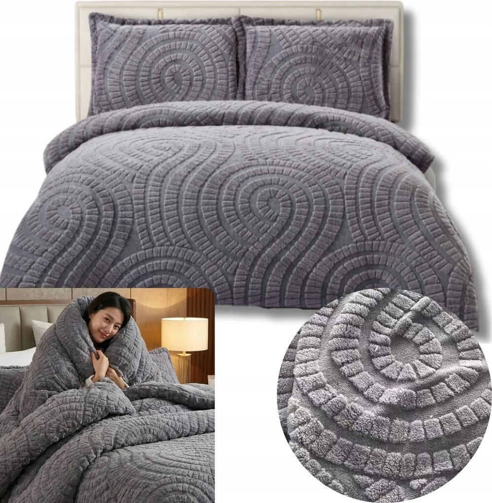 Téli ágyneműhuzat 160x200cm 2x 70x80cm Sötétszürke Puha Tömör Kivitelezés