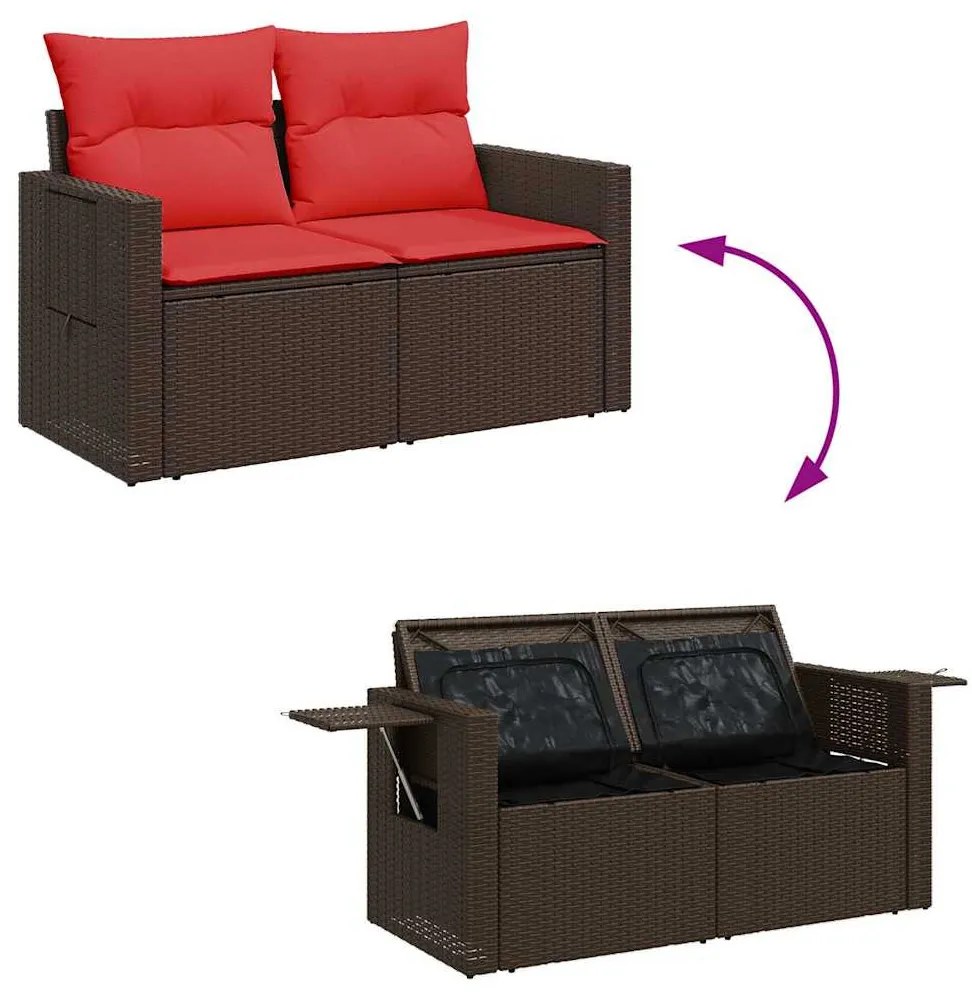 11 részes barna polyrattan akácfa kerti ülőgarnitúra párnákkal