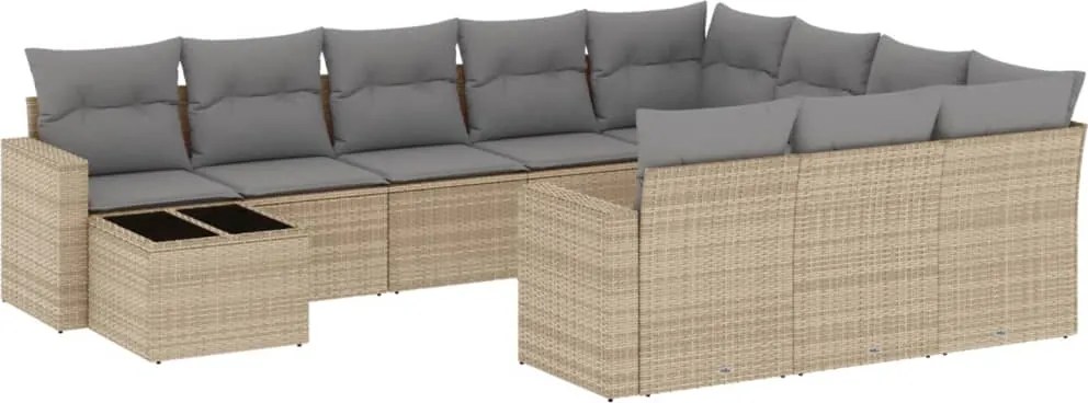 vidaXL 11 részes bézs polyrattan kerti ülőgarnitúra párnákkal