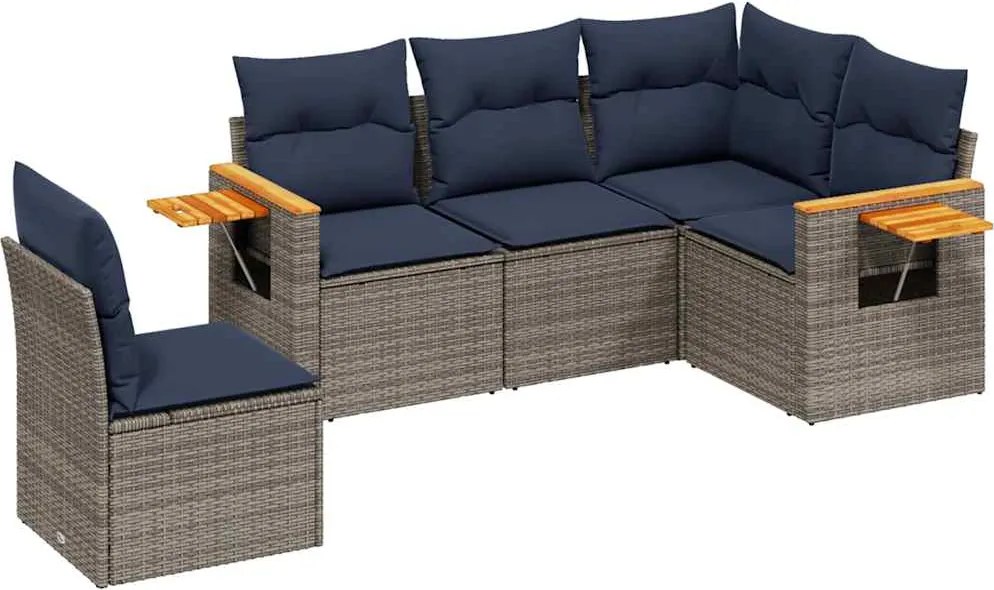 vidaXL 5 részes szürke polyrattan kerti ülőgarnitúra párnával