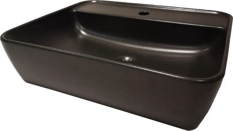 CeraStyle ONE - PULTRA ültethető - Top Counter- porcelán mosdó - MATT FEKETE - csaplyukas - 55 x45cm