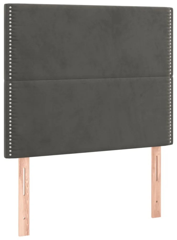 sötétszürke bársony rugós és LED-es ágy matraccal 90x190 cm