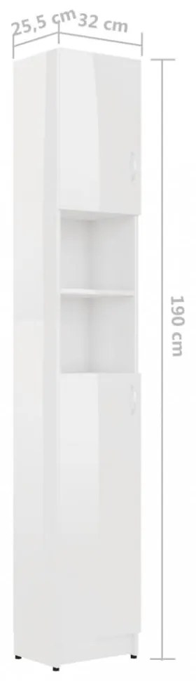 magasfényű fehér szerelt fa fürdőszobaszekrény 32x25,5x190 cm