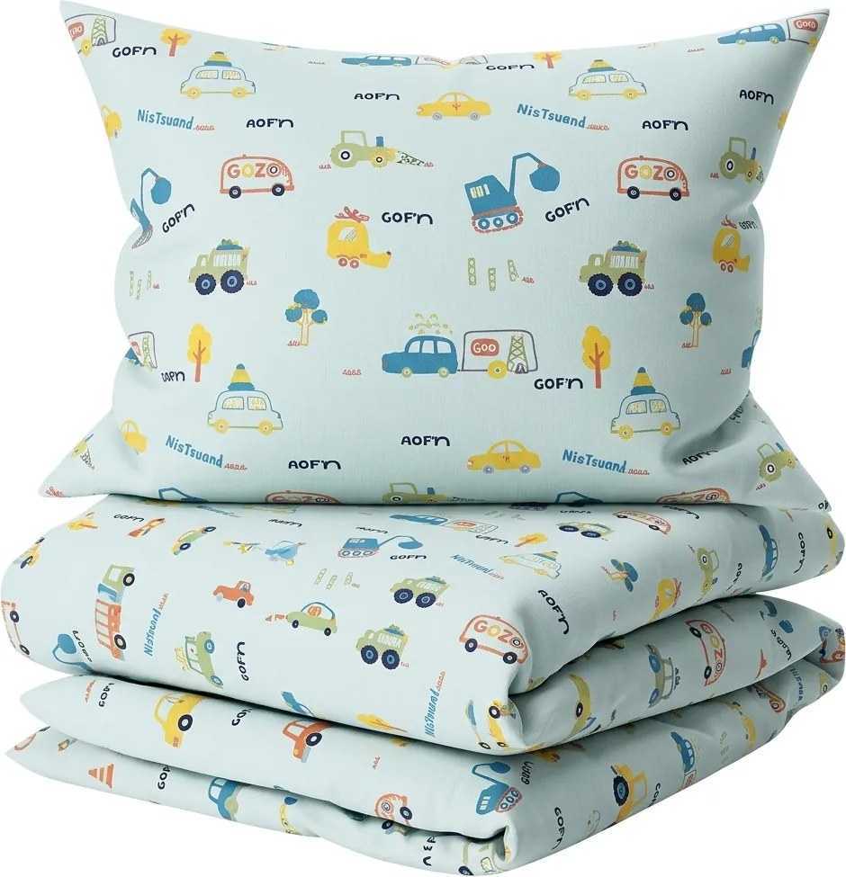Gyermek pamut ágynemű MINI TRUCKS TALES kék, 100% pamut Ágyneműhuzat mérete: 70 x 80 cm | 140 x 200 cm