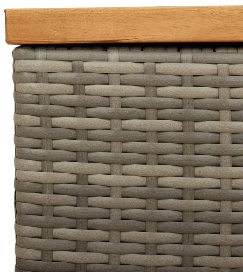 szürke polyrattan és akácfa kerti tárolóláda 110 x 50 x 54 cm