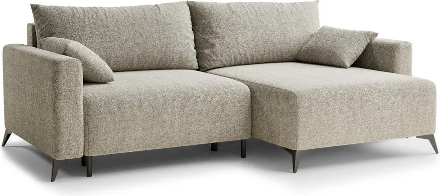 Bézs zsenília kinyitható-tárolóhelyes sarokkanapé (jobb oldali-heverő résszel) Leon – Maison de Rêve