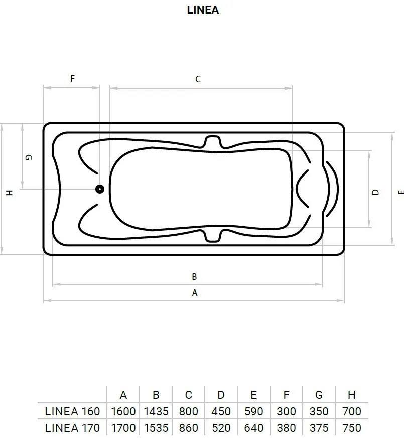 Favorit LINEA szaniter akril kád - 160 x 70 cm