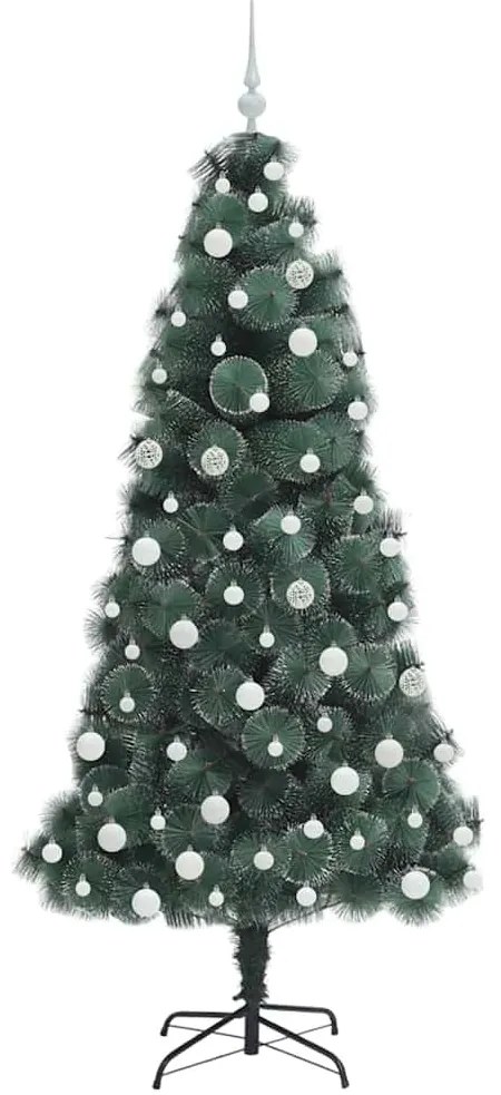 Műfenyő LED világítással és gömbszettel Zöld 180 cm PET