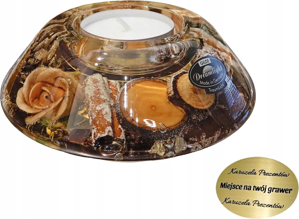 Üveg Gyertyatartó Fagyos Rózsákkal, Fahéjjal, Téli Tea, Ünnepi Ajándék