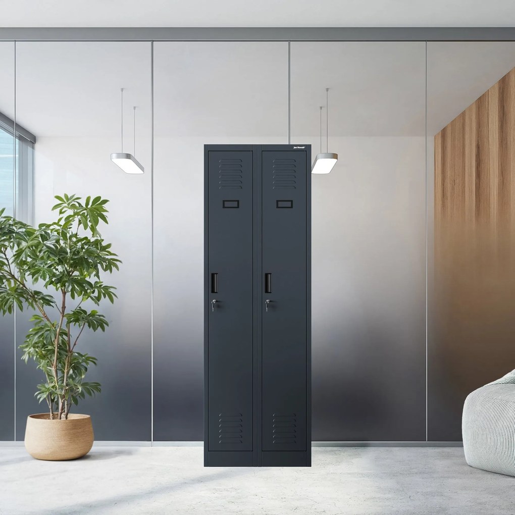 Pléh öltözőszekrény talpazaton, négymodulos, polcokkal KACPER II, 600 x 1800 x 500 mm, antracit