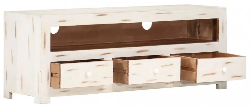 fehér tömör akácfa TV-szekrény 110 x 30 x 40 cm
