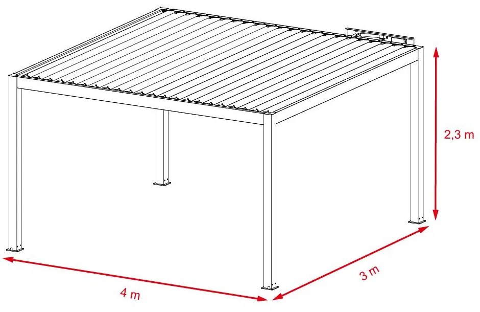 Alumínium bioklimatikus pergola elektromos lamellákkal 3 x 4 M + LED világítás