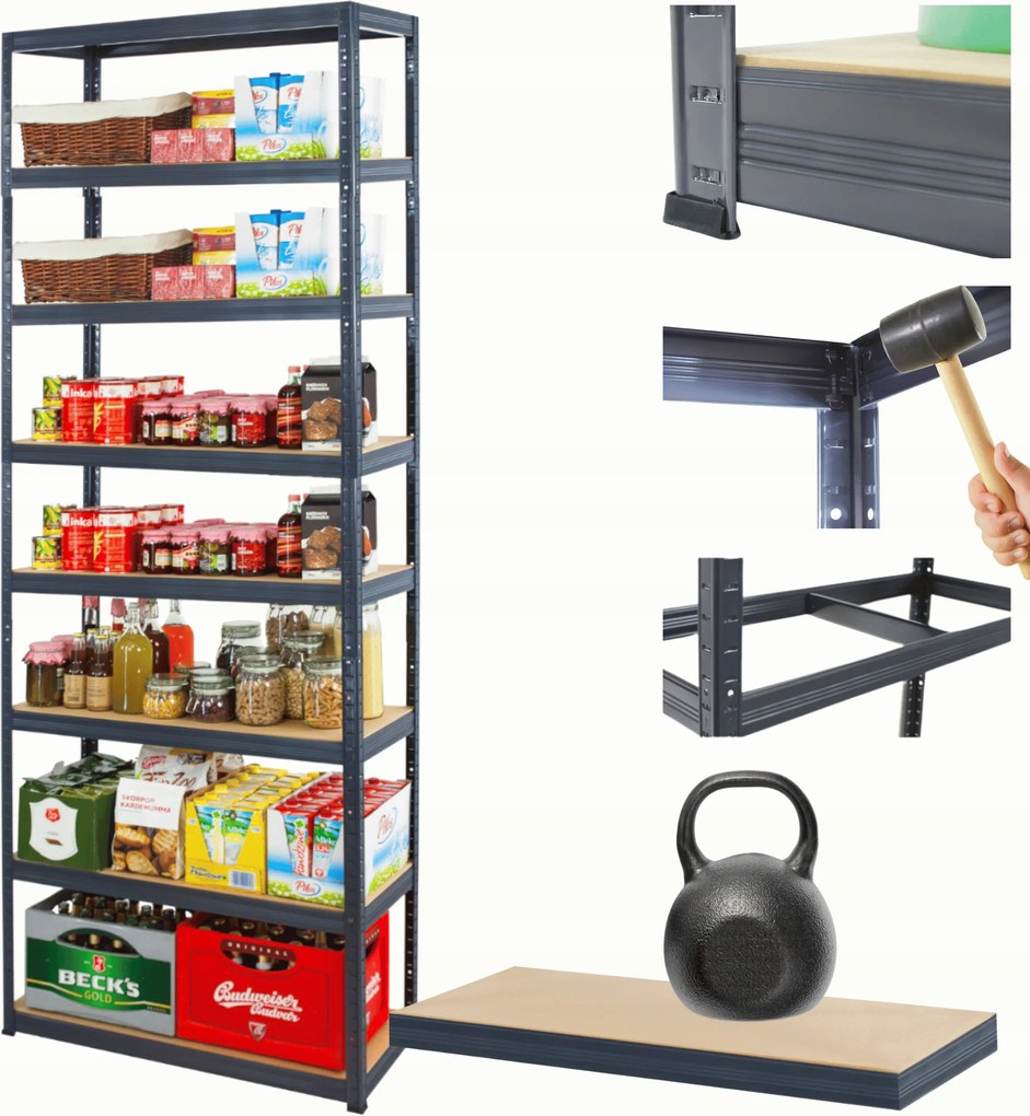 Tárolószekrény fém állvány Helios 270x110x60cm 8Px175kg 300EZER Komb