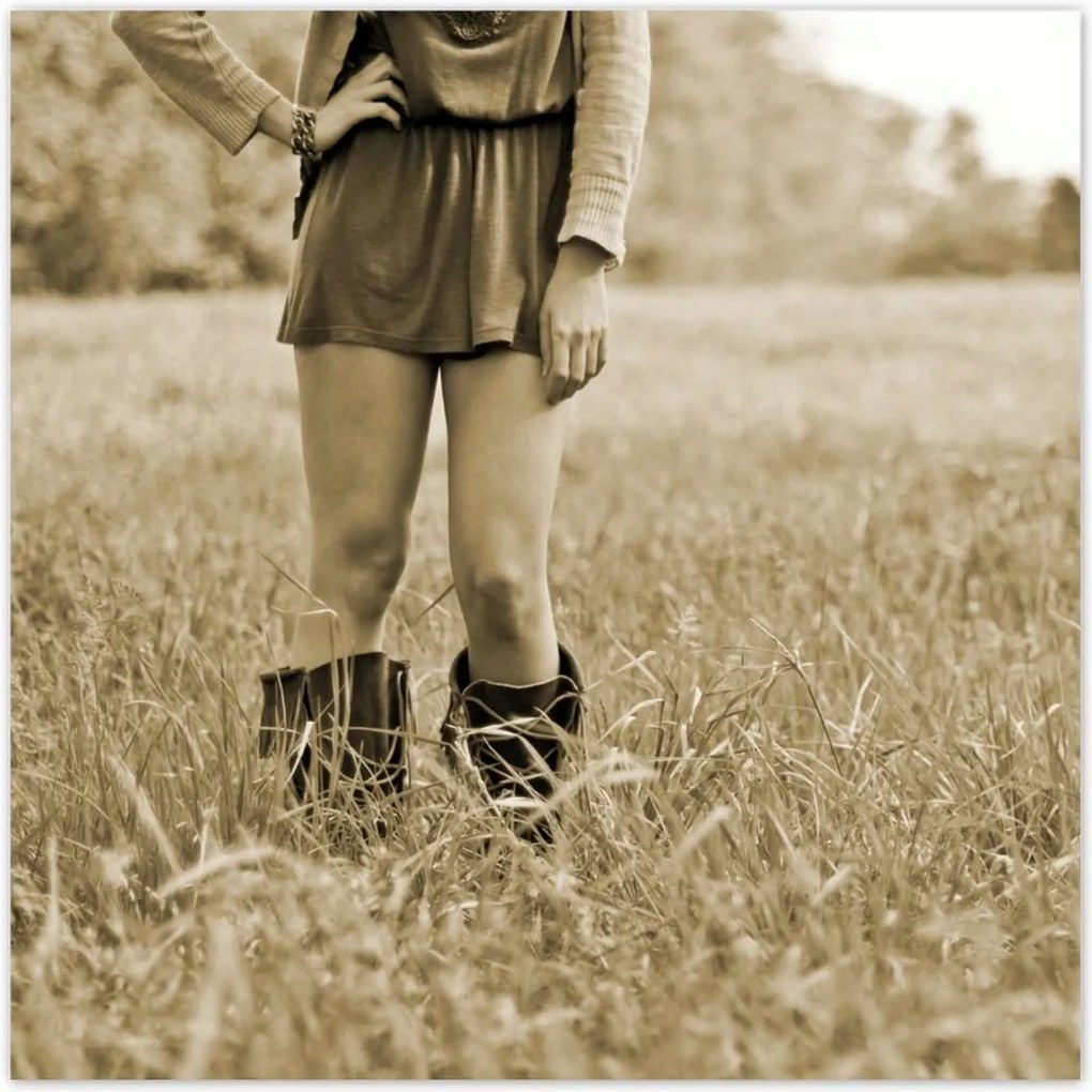 Poszterek 70x70 Lány a réten Sephia