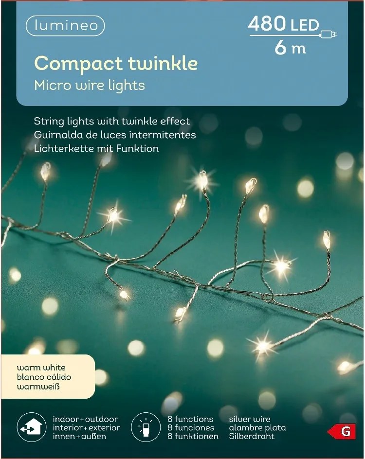 Lámpák Micro 480 LED-es karácsonyfa drót Sűrű Meleg Fehér 6m