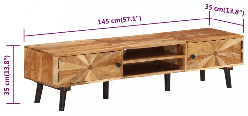 tömör akácfa TV-szekrény 145 x 35 x 35 cm