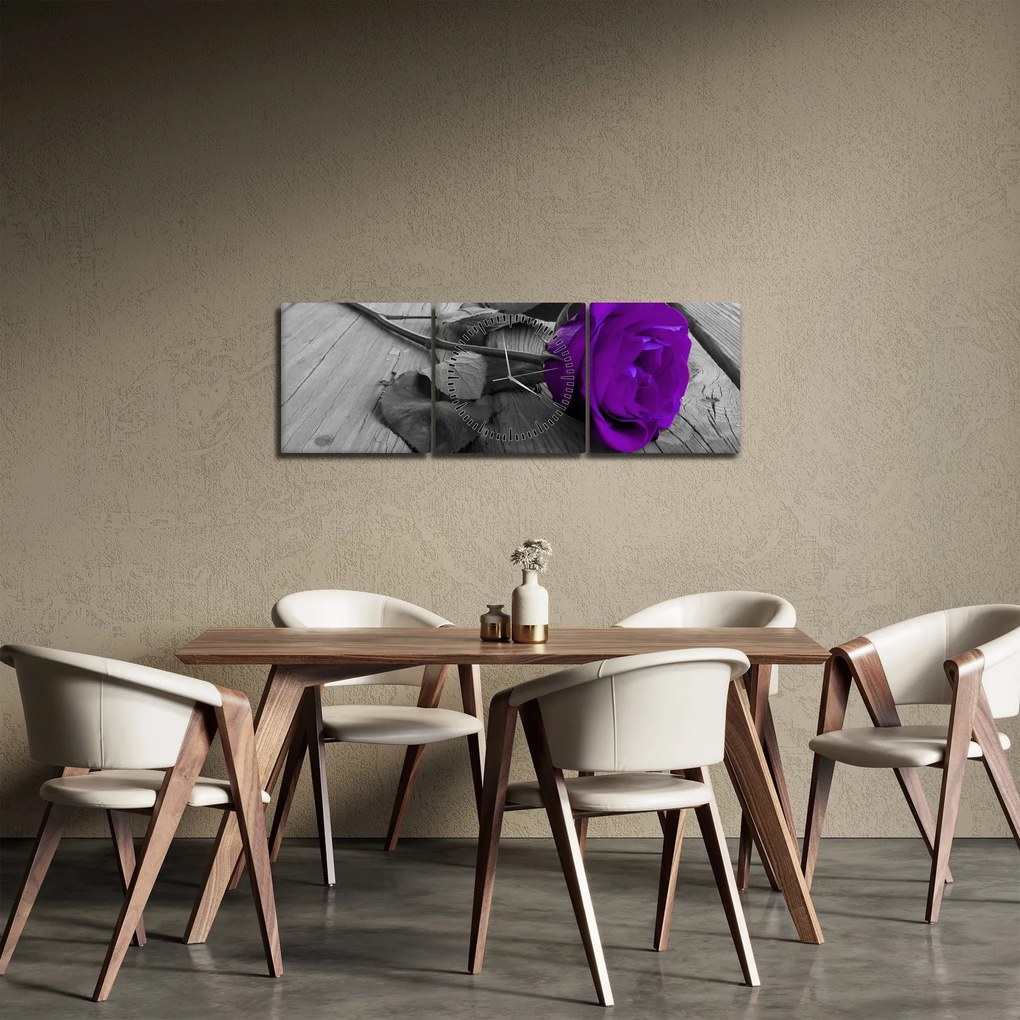 Kép - Lila rózsa zöld szárral (órával) (90x30 cm)
