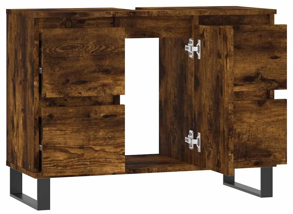 füstös tölgy színű szerelt fa fürdőszobaszekrény 80x33x60 cm