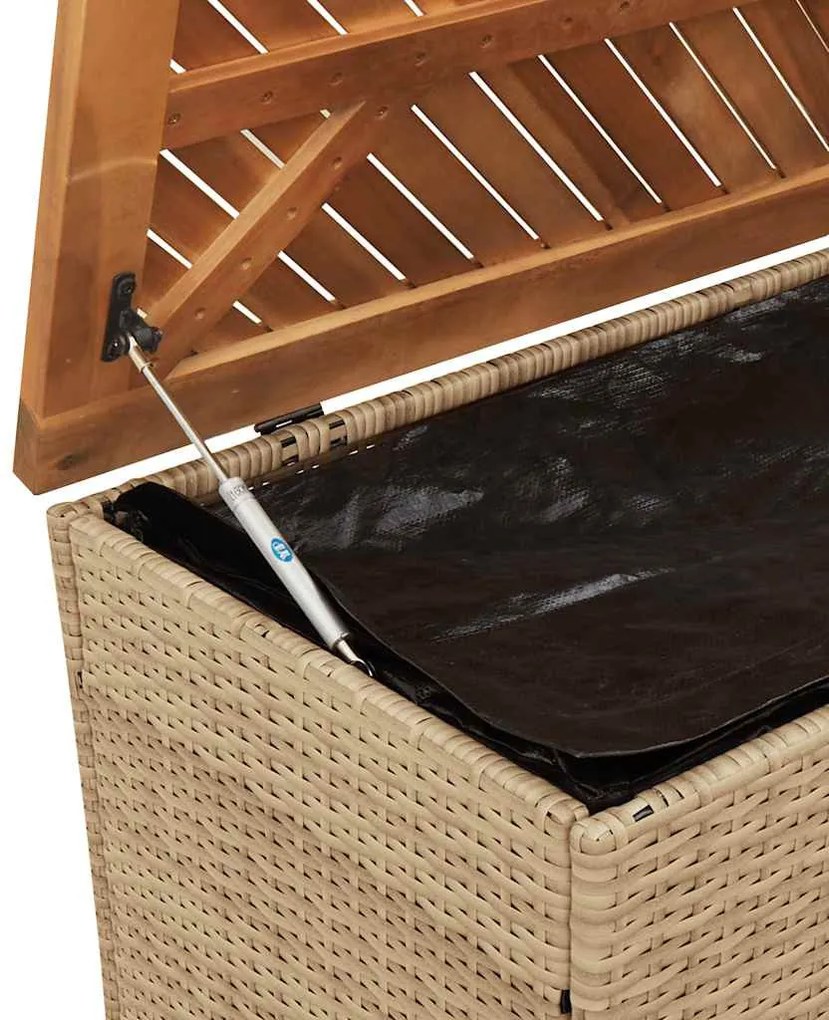 vidaXL bézs polyrattan és akácfa kerti tárolóláda 110 x 50 x 54 cm
