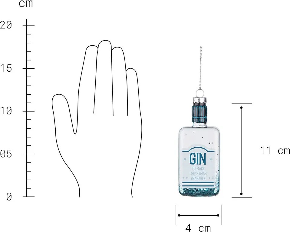 HANG ON üveg karácsonyfadísz, gin üveg 11cm