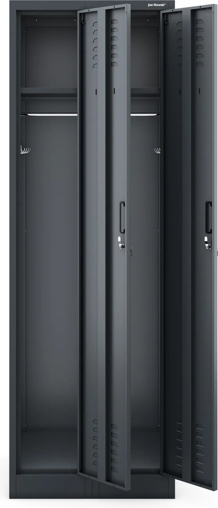 Fém kétrekeszes munkavállalói szekrény antracit: KACPER II, 600 x 1800 x 500 mm