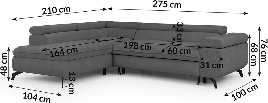 Szürke zsenília sarokkanapé (bal oldali-L alakú) Marbeya – Ropez
