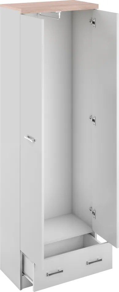 Szekrény tükörrel 2D1S/60, fehér/sonoma tölgy, TOPTY TYP 37