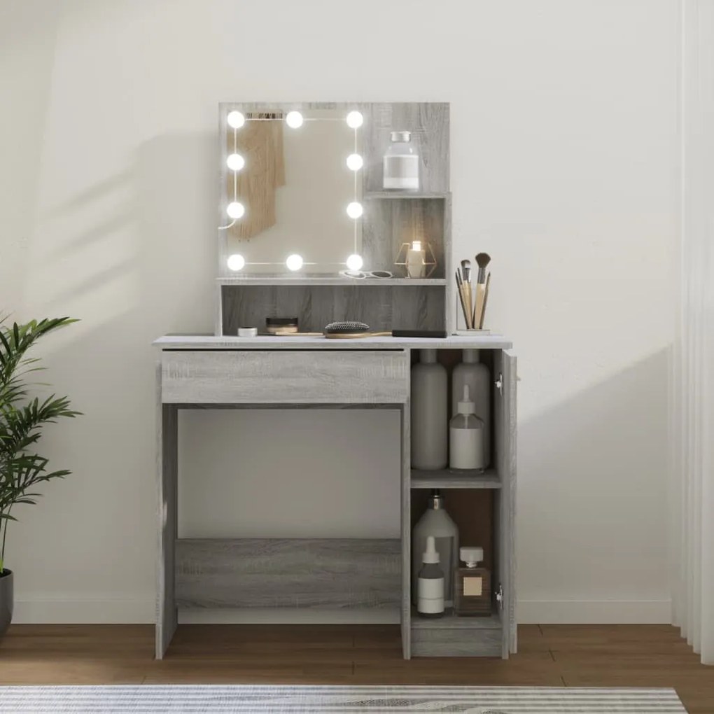 Szürke sonoma LED-es fésülködőasztal 86,5 x 35 x 136 cm